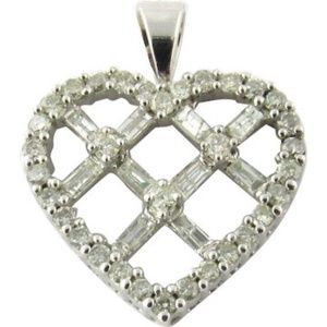 Vintage 14K White Gold Diamond Criss Cross Heart Pendant #1386